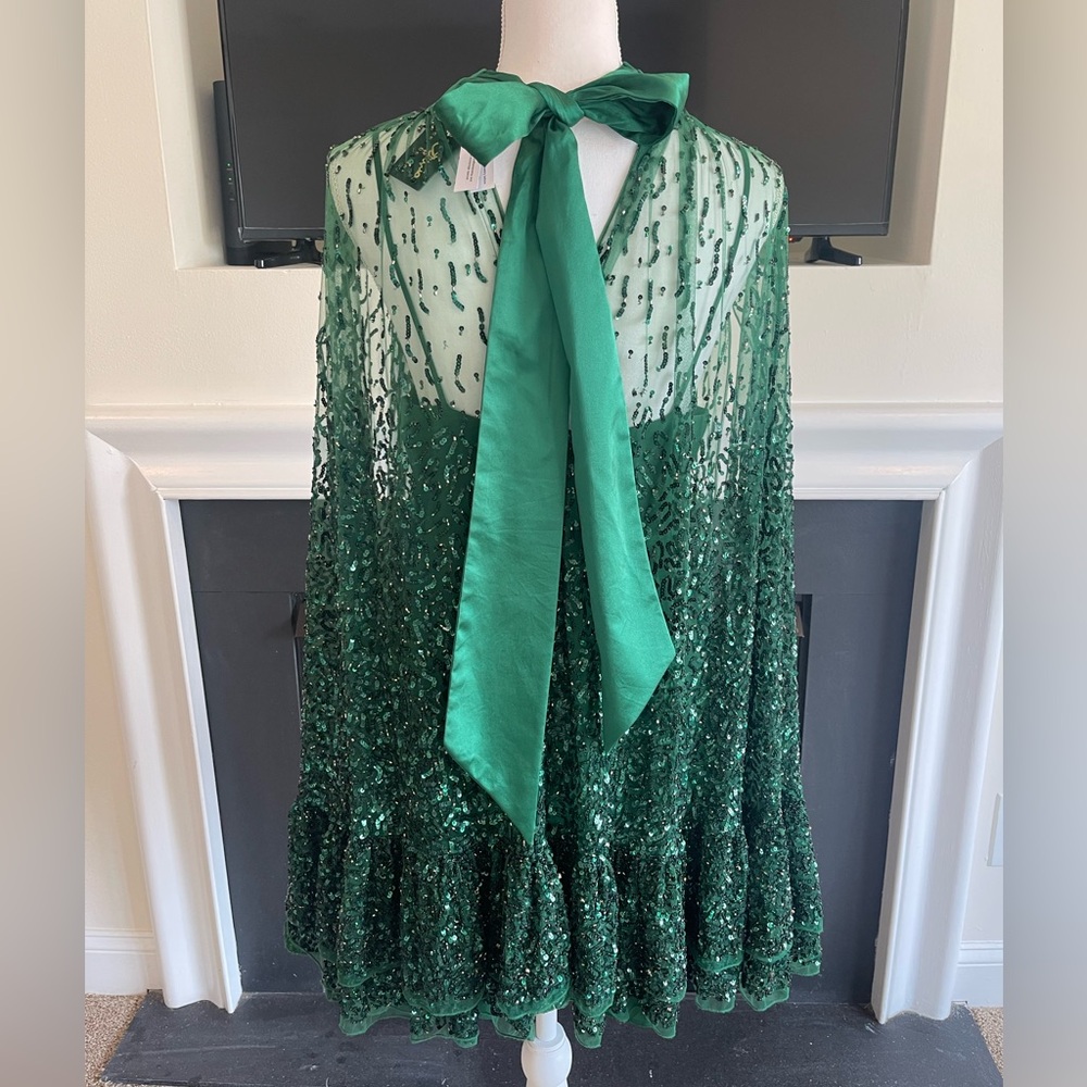 Alice + Olivia Zenon Embellished Tie-Neck Cape Mini Dress 
$1,495 NWT - Picture 3 of 11